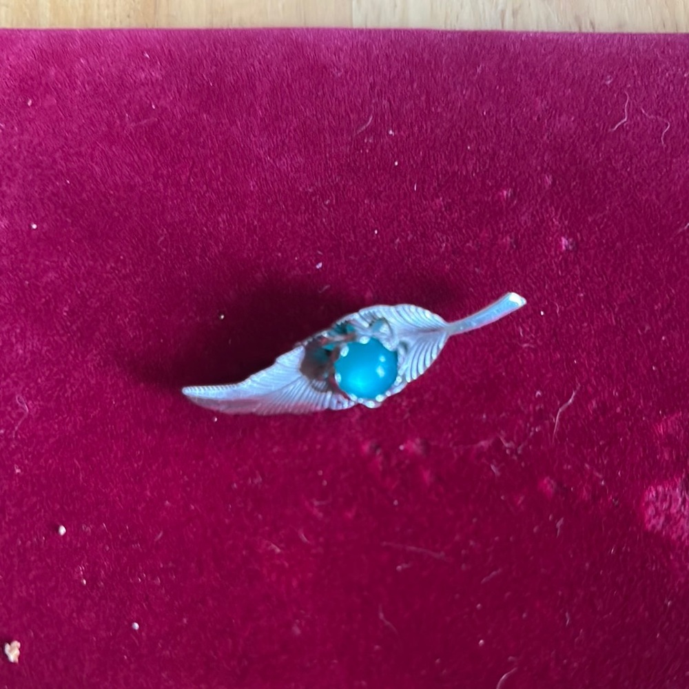 Silver Leaf Brooch with Green Gemstone